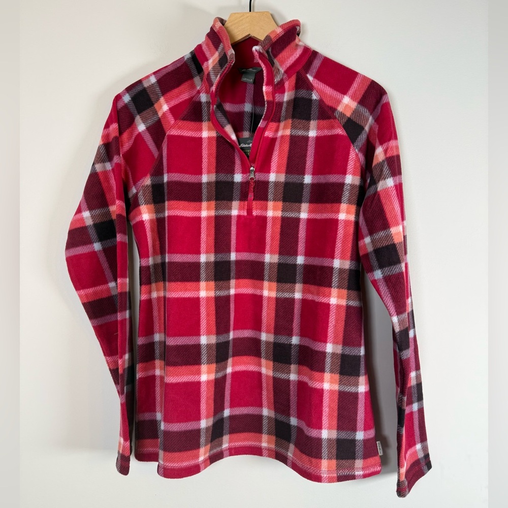 Eddie Bauer Plaid Fleece Quarter 1/4 Zip Up Pullover‎ Sweater Jacket Small NWT